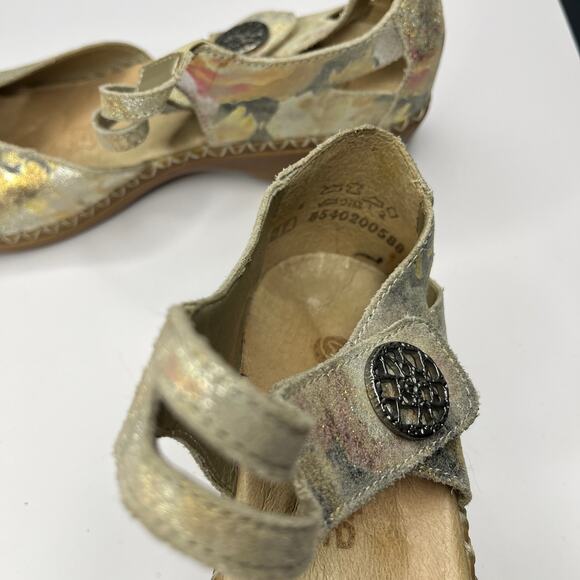 Remonte Women's Shoes 37 6 Gold Metallic Floral Leather Mary Jane Comfort - Picture 7 of 9